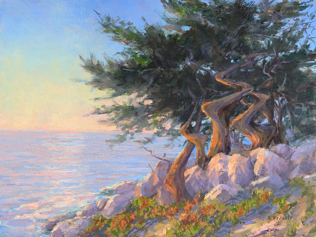 Impressionistic Landscape Oil Painting By Tatyana Fogarty, 16 X 12", Sunset At Pescadero Point, Original Artwork