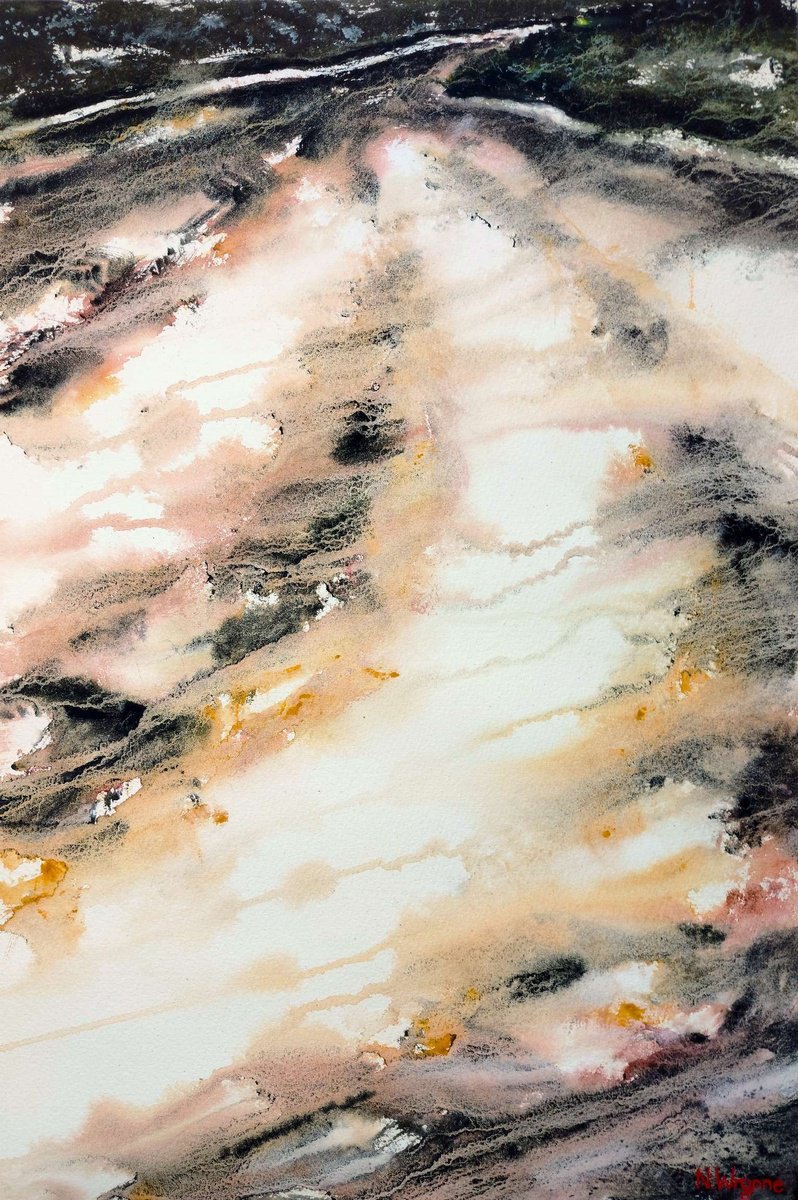 Abstract Landscape Watercolour By Neil Wrynne, 15 X 22", Shine Down, Original Artwork