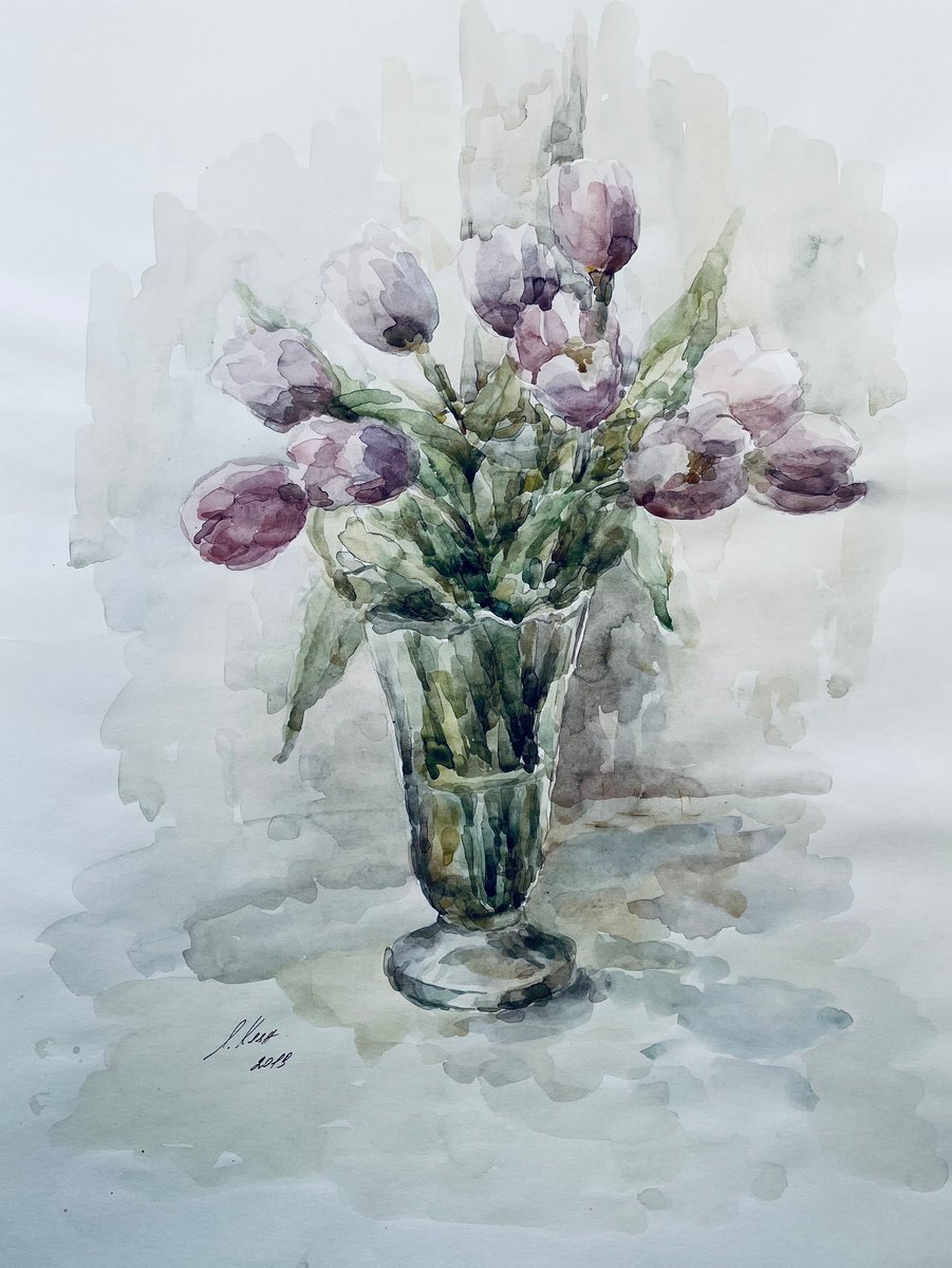 Bouquet of tulips. Original watercolour painting. by Elena Klyan