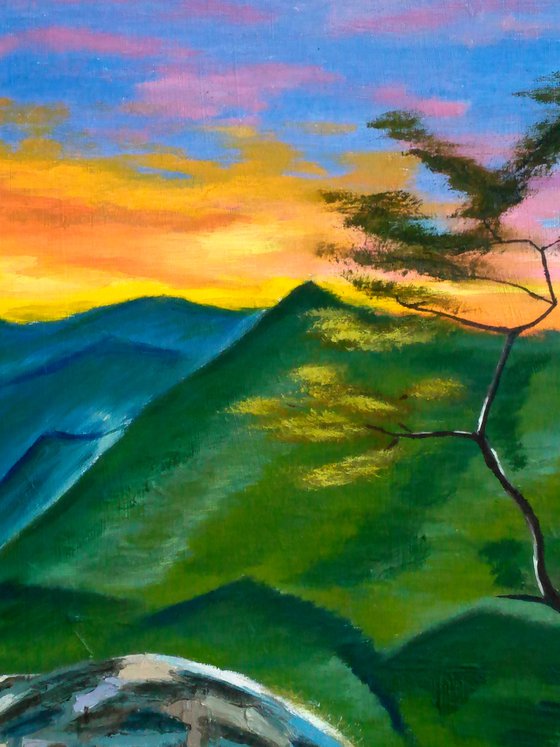 Carpathian Painting Ukraine Original Art Rocky Mountain Landscape Canvas Pine Tree Wall Art 16 by 24 inches