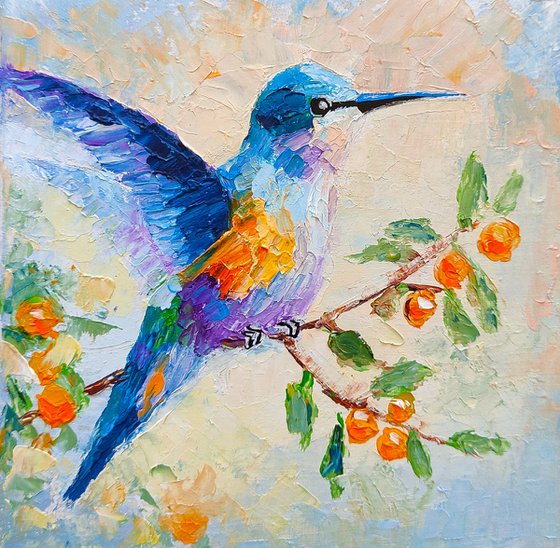 Hummingbird on branch painting