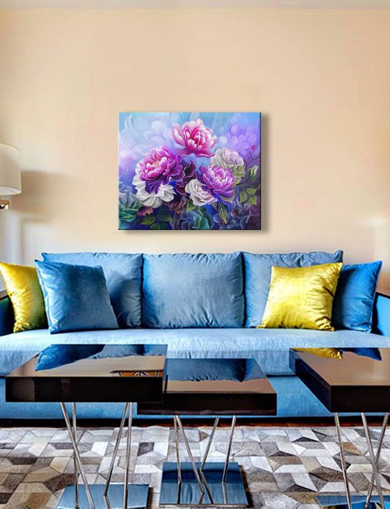 "Summer breath", peonies flowers art, floral painting, floral arrangement