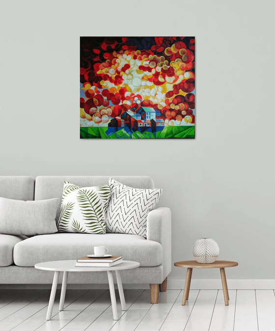 A unique day (80x90cm, cubism, oil painting, ready to hang)
