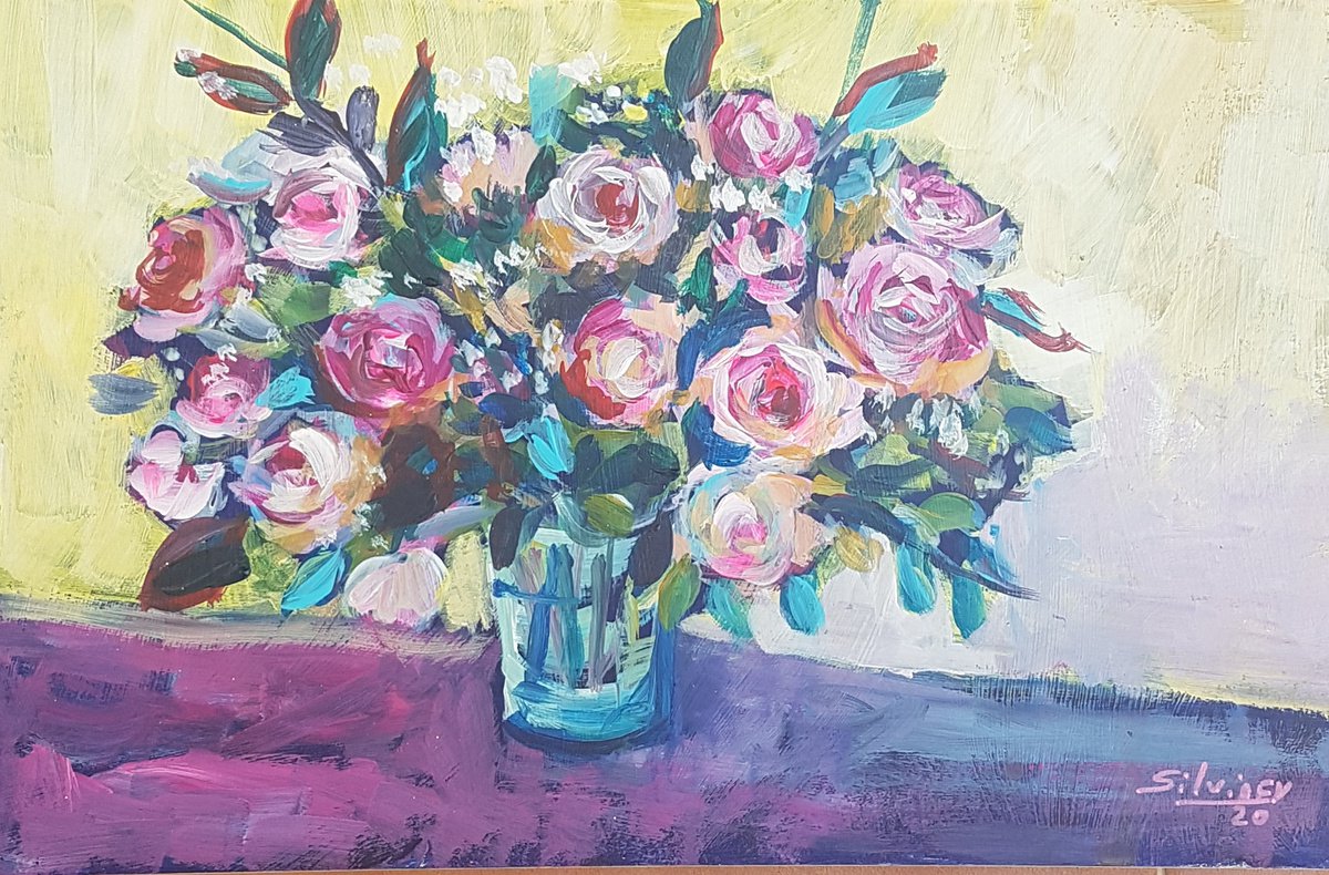 Roses in a vase by Silvia Flores Vitiello
