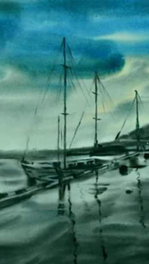 Yachts and rain, 76x57 cm by Valentina Kachina