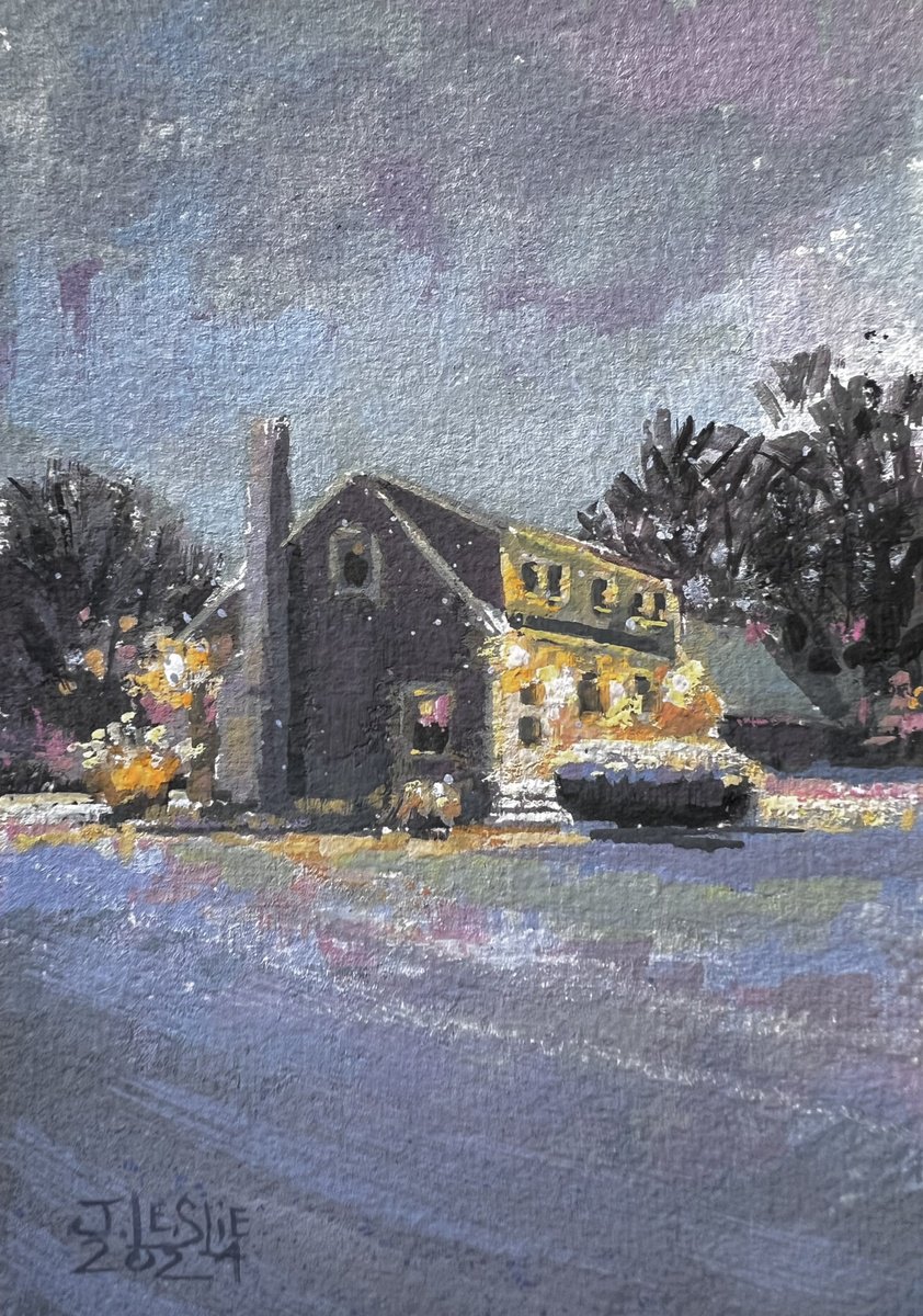 Impressionistic Landscape Painting By Jimmy Leslie, 4 X 6, Early Morning Snow, Original Artwork