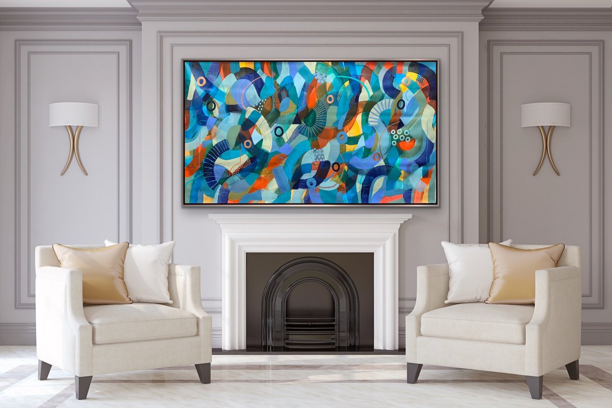Organic Abstract Acrylic Painting By Rashna Hackett, 72 X 40", Where Flowers Bloom, Original Artwork