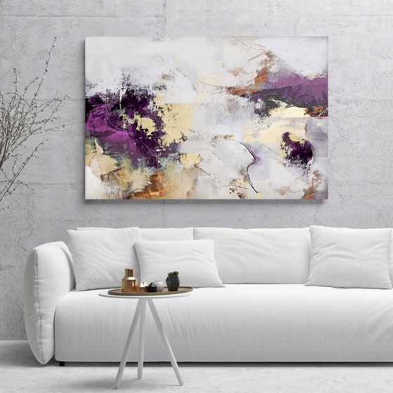 "Pink Avalanche 5" Purple gold abstract art