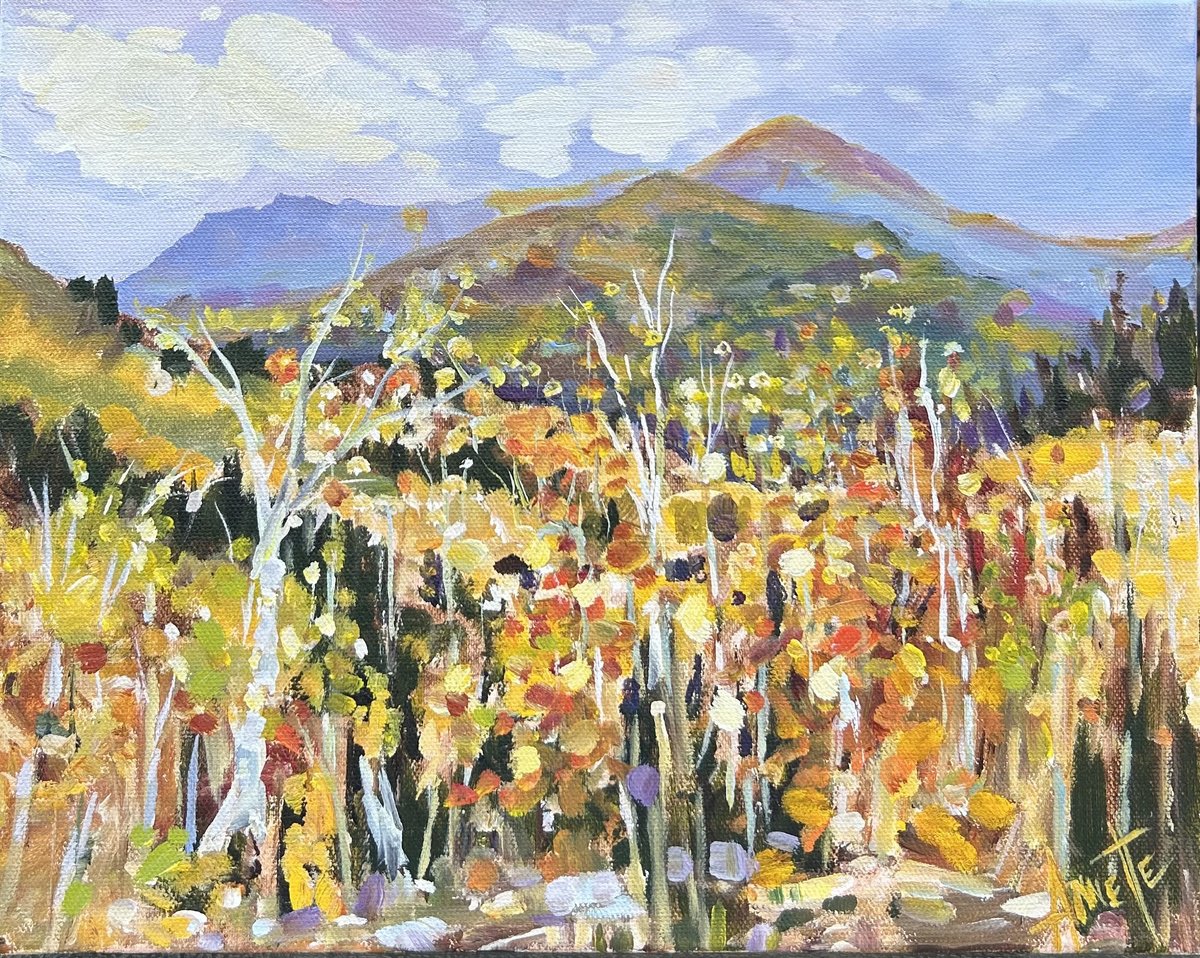 Impressionistic Landscape Acrylic Painting By Annette Wolters, 14 X 11, Walking With You, Original Artwork