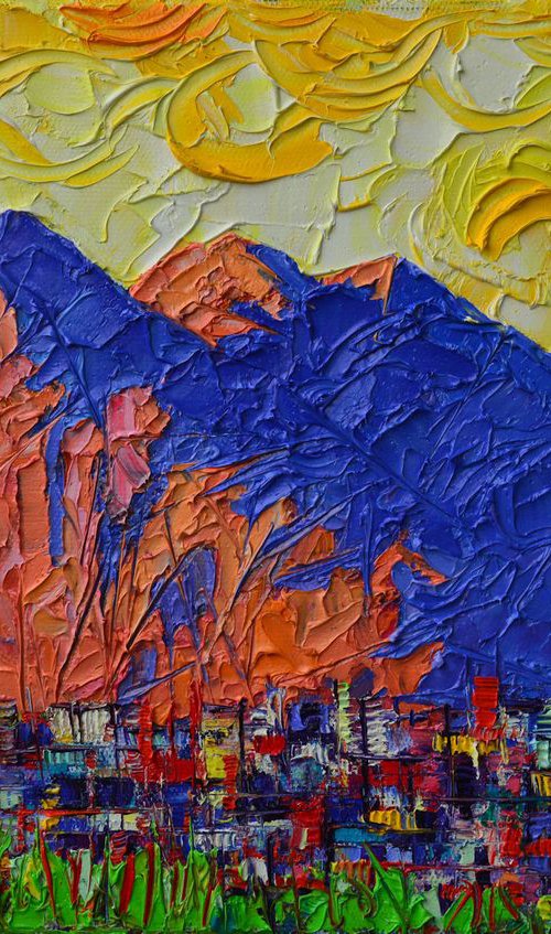 GIBRALTAR THE ROCK contemporary impressionist abstract cityscape impasto palette knife original oil painting by ANA MARIA EDULESCU