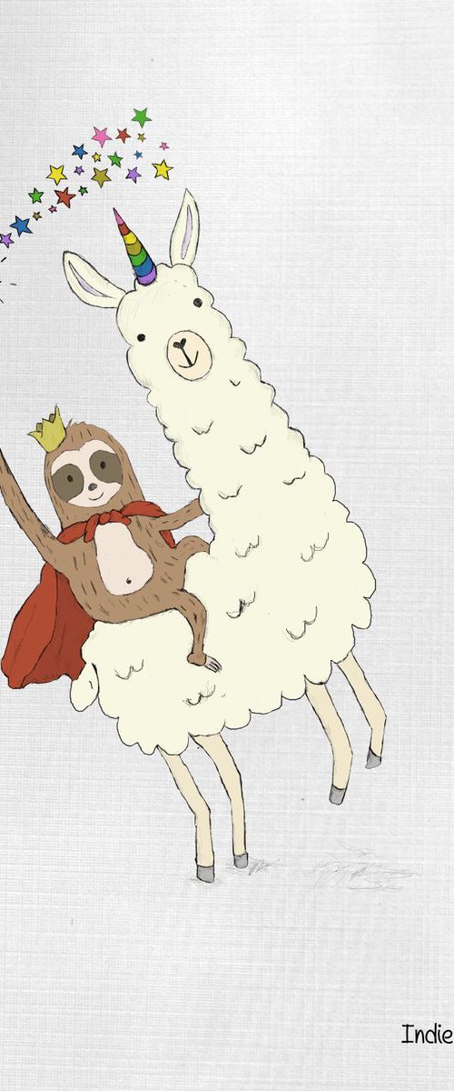 Sloth riding Llamacorn by Indie Flynn-Mylchreest of MeriLine Art