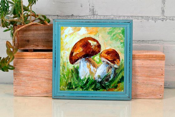 Mushroom Painting Forest Original Art Landscape Artwork Small Wall Art