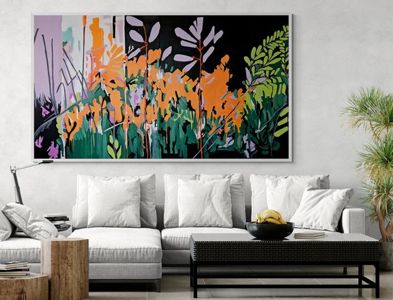 After the rain #3, orange pink black painting