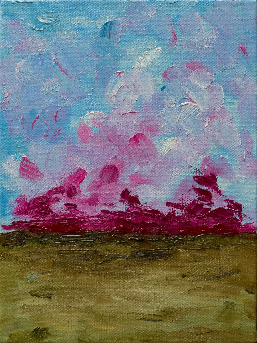 Organic Abstract Oil Painting By Nataliia Sydorova, 12 X 16", English Sunset, Original Artwork