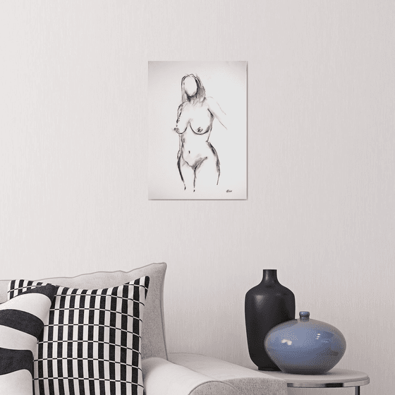 Nude in charcoal. 32. Black and white minimalistic female girl beauty body positive