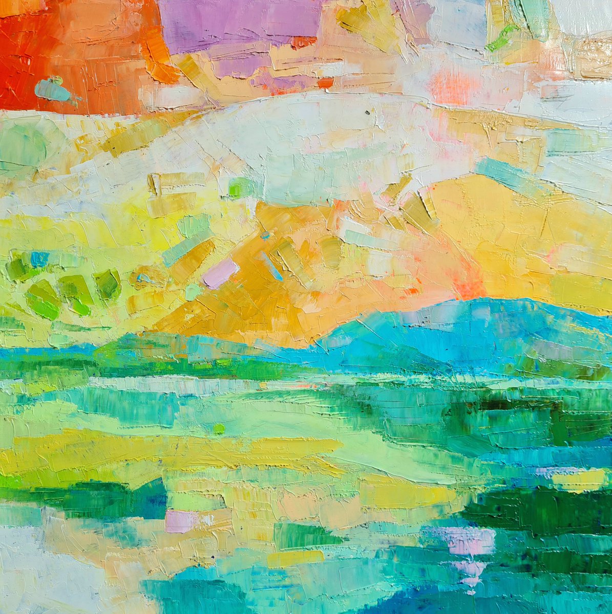 Impressionistic Landscape Oil Painting By Simon Tunde, 20 X 20", Reflections. 9., Original Artwork