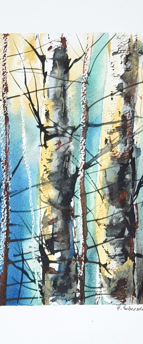 13/20 ORIGINAL WATERCOLOR painting. Trees series by Yulia Schuster