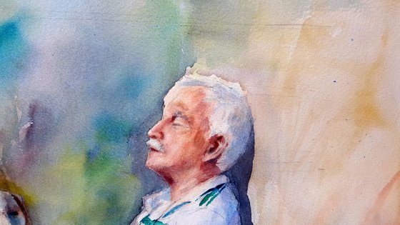 MAN AND DOG. LAZY SUNDAY original watercolour XXL