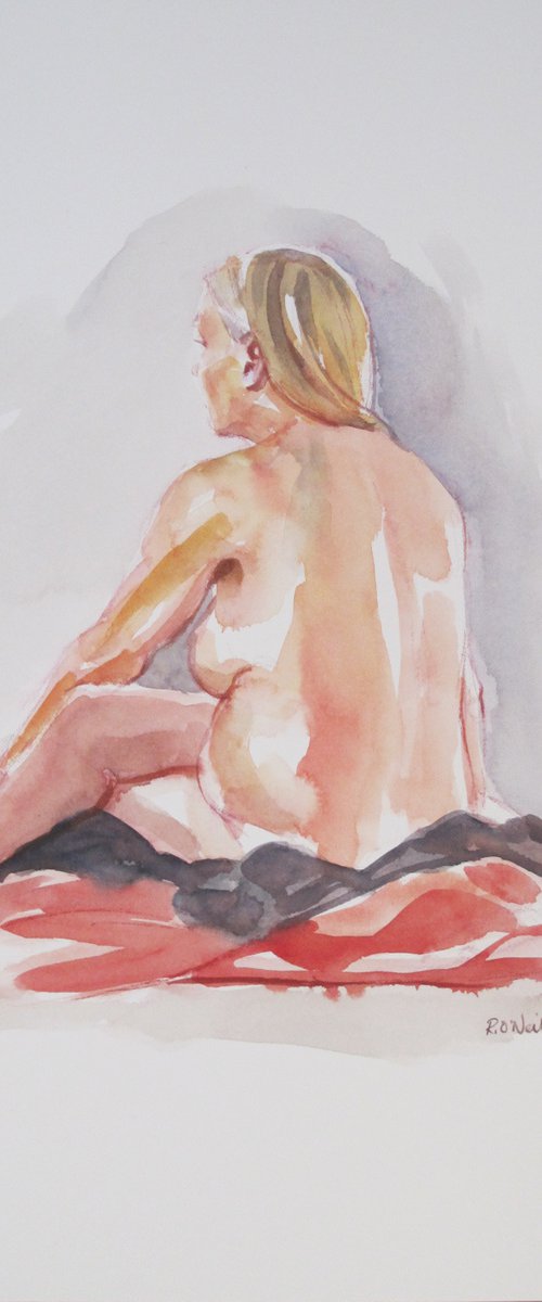 Seated female nude back view by Rory O’Neill