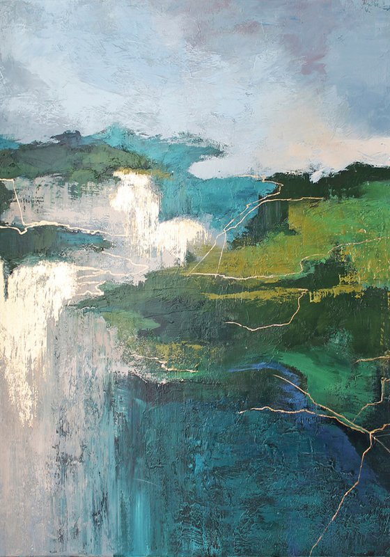 "Aspen" Green gold abstract nature art