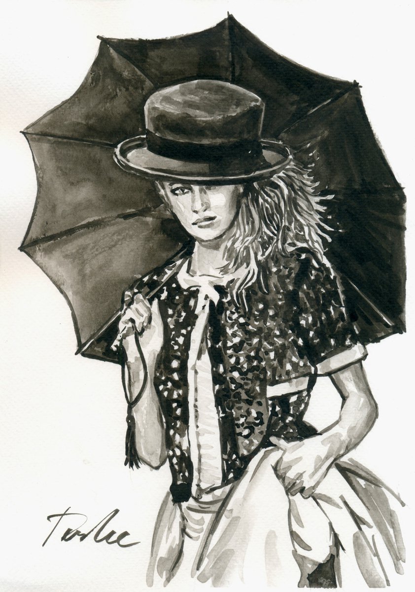 Urban And Pop Portrait Ink Drawing By Tashe, 8 X 12", Mademoiselle, Original Artwork