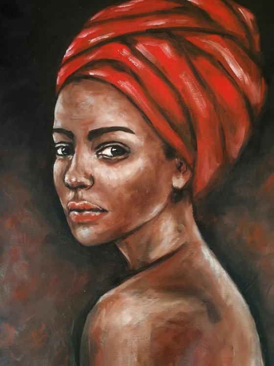 African Beauty - original oil on canvas portrait painting