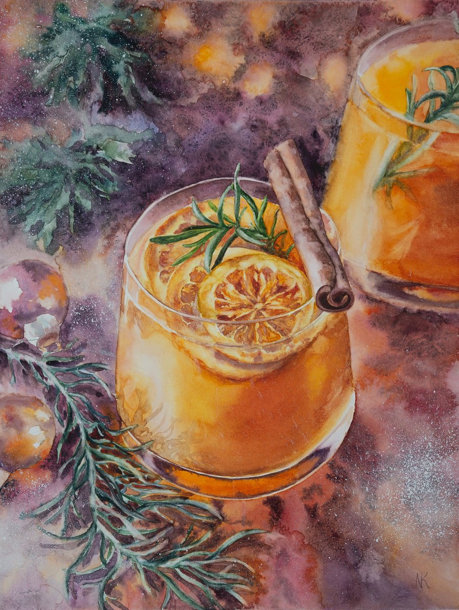 Impressionistic Still Life Watercolour By Kateryna Nazarenko, 10 X 13", Christmas Drink, Original Artwork