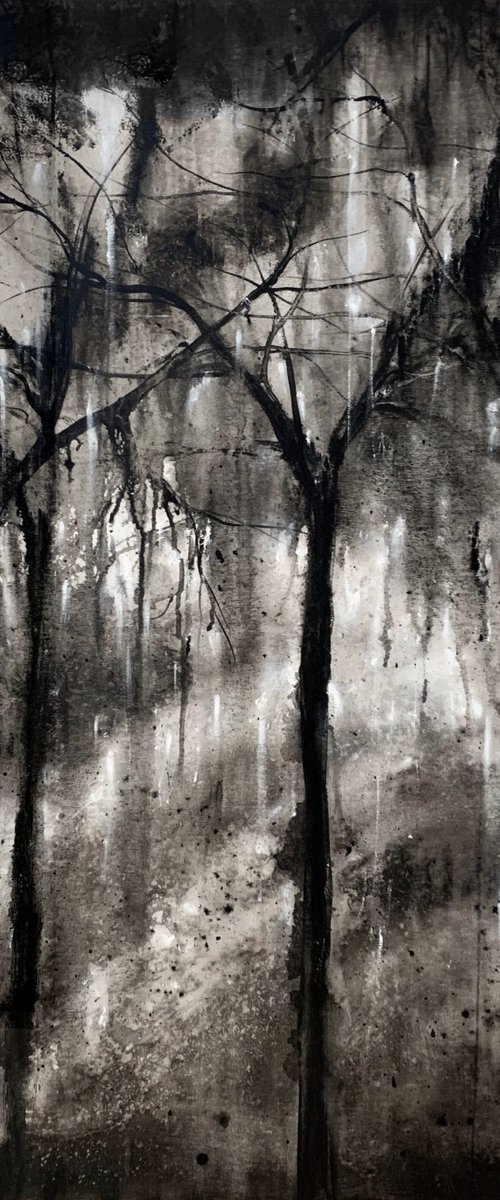 Black Abstract Forest XL Large by Carol Wood