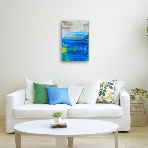 "By The Sea" - FREE USA SHIPPING - Original PMS Abstract Acrylic Painting On Reclaimed Wood Panel - 11.5" x 17.5"