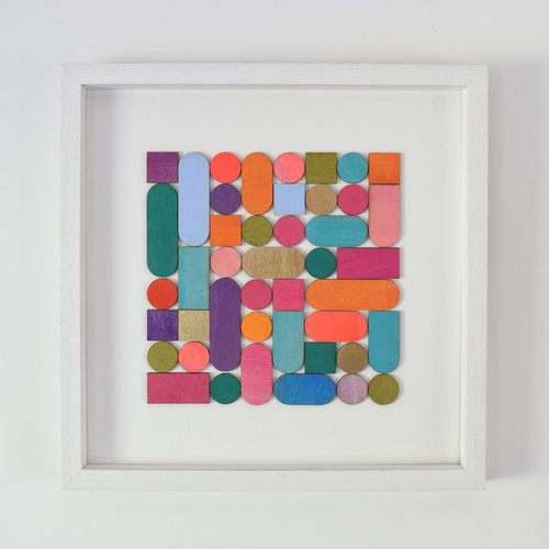 Abstract Retro Colour Block 3D Collage Painting. by Amelia Coward