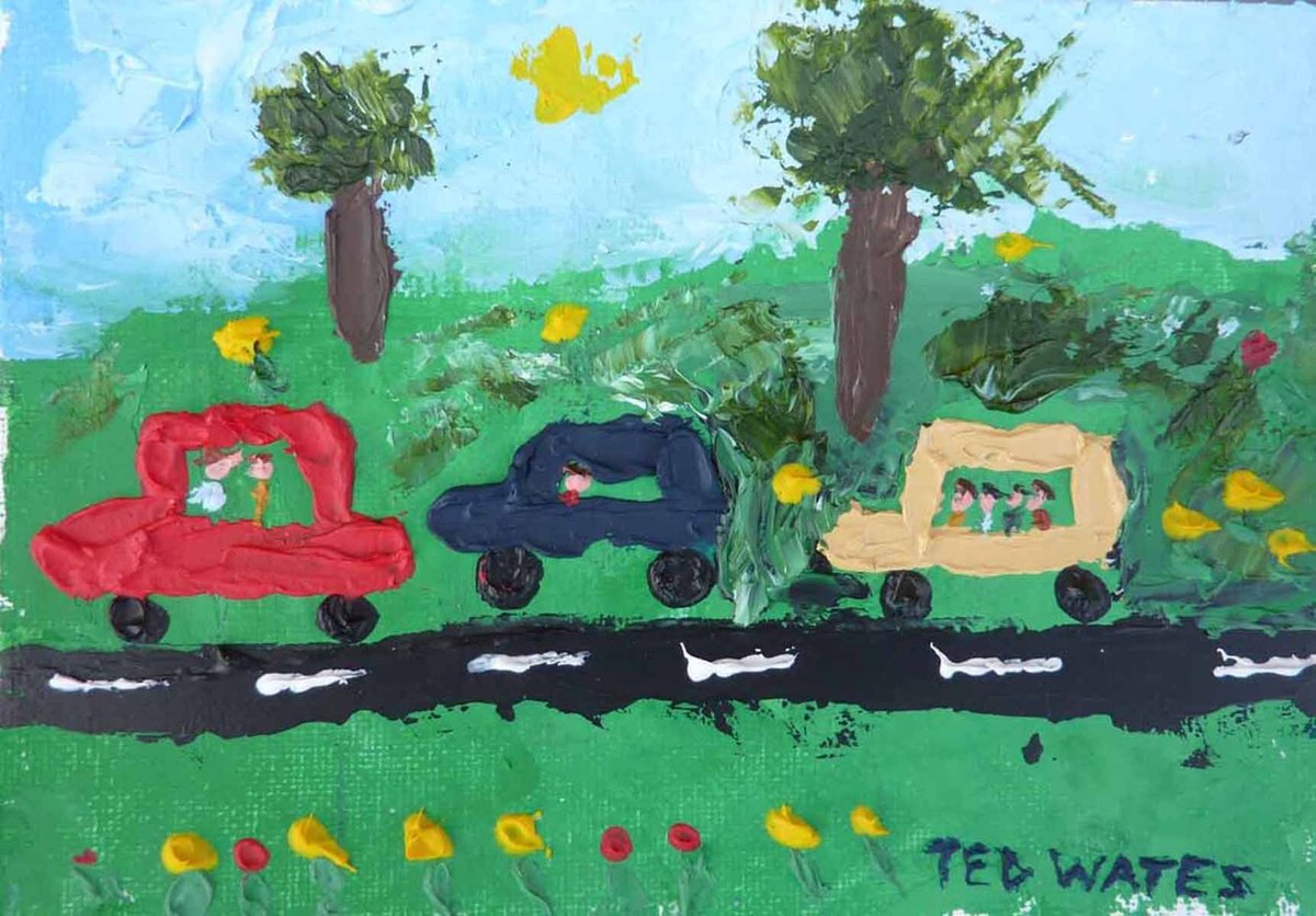 Impressionistic Transport Oil Painting By Ted Wates, 7 X 5", Nose To Tail In The New Forest, Original Artwork