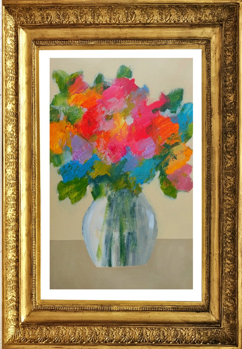 Impressionistic Botanical Acrylic Painting By Jan Rippingham, 15 X 22, Summer Flowers Iii, Original Artwork