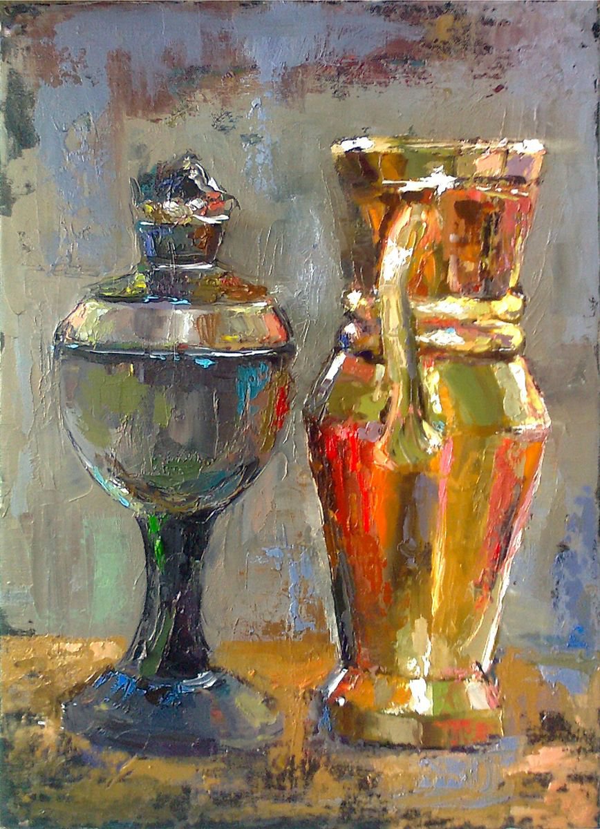 Impressionistic Still Life Oil Painting By Kamsar Ohanyan, 12 X 16", Still Life, Original Artwork