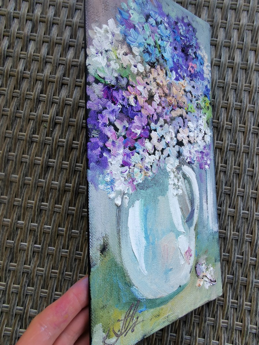 Lilac floral  painting, Original oil painting, Boho wall art art on canva by Annet Loginova