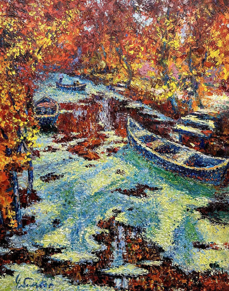 Impressionistic Landscape Oil Painting By Andrii Chebotaru, 37 X 47, Ukrainian Venice Vilkovo. Ukraine., Original Artwork