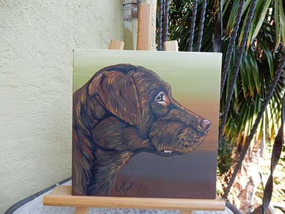 Labrador Retriever Pet Dog Original Art Painting-8 x 8 Inches Stretched Canvas-Carla Smale