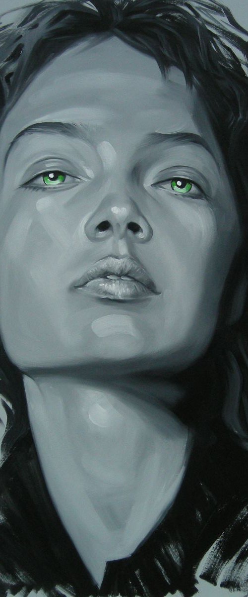 !RESERVED FOR PAUL - FREEDOM (80x60cm.) Black and white portrait of a girl with green eyes by Yaroslav Sobol