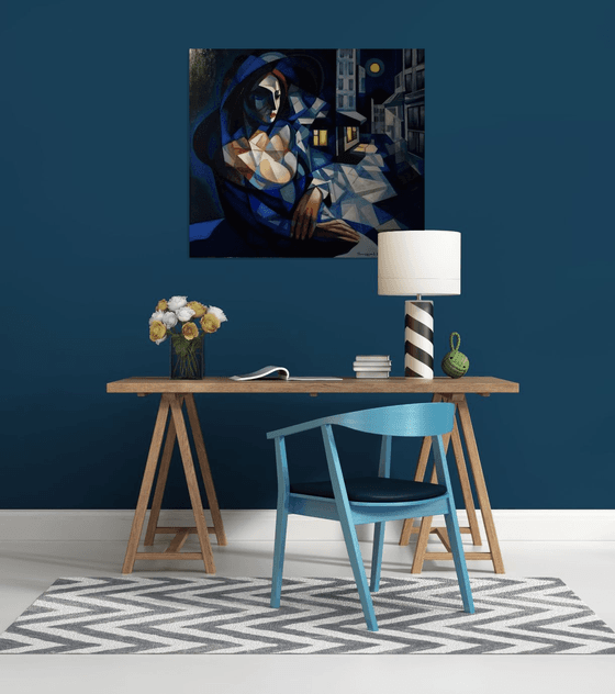 Night(90x80cm,  oil painting, ready to hang)