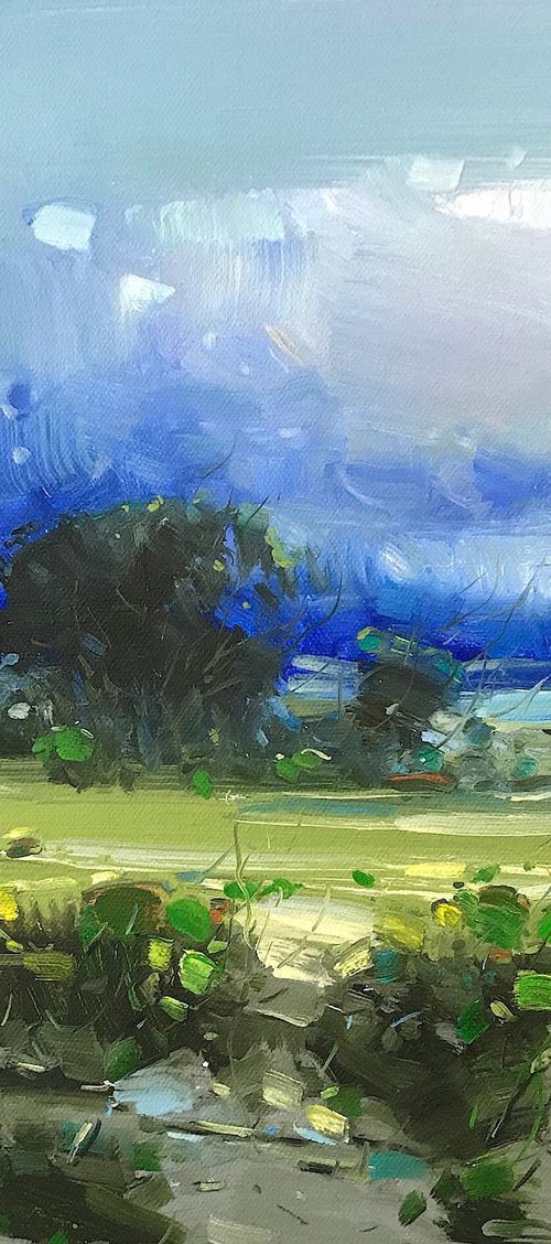 Summer Time, Landscape oil painting, One of a kind, Signed, Handmade artwork by Vahe Yeremyan