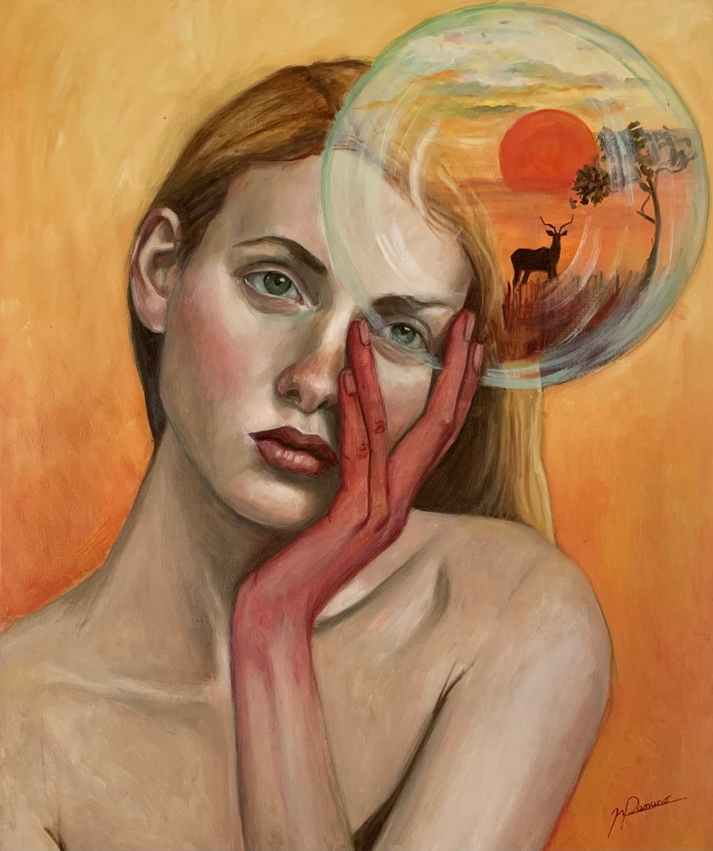 Expressive Portrait Oil Painting By Maria Romano, 20 X 24", The Sun That Lives In Me, Original Artwork