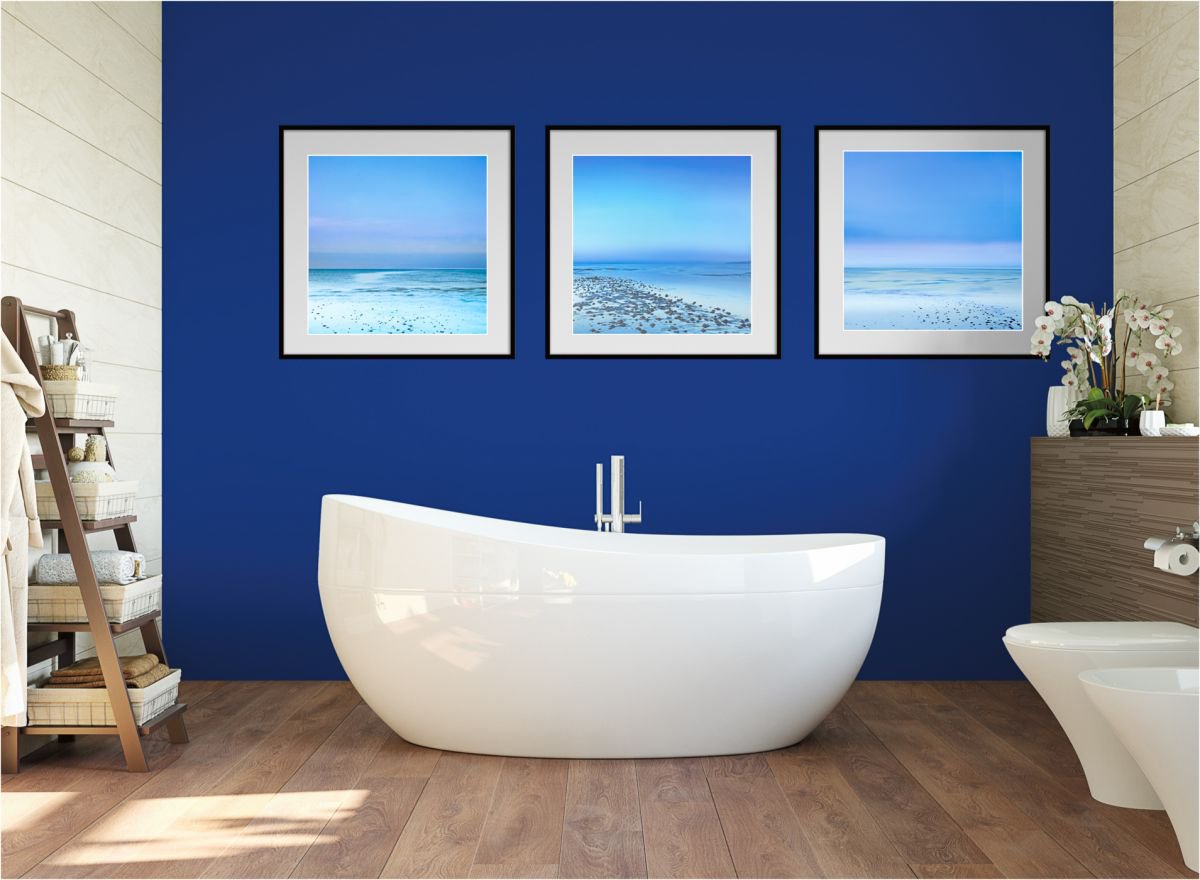 Dawn Mist - Triptych - Extra large canvas prints in shades of blue by Lynne Douglas