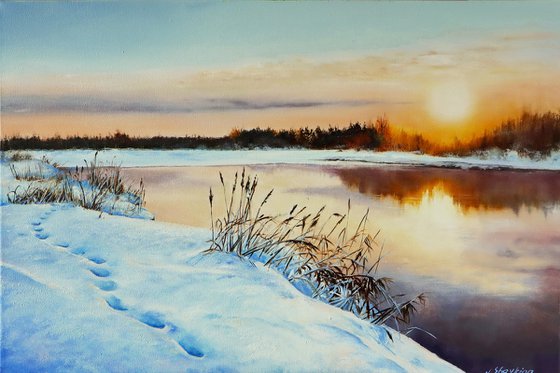 Golden Winter Sunset on the River