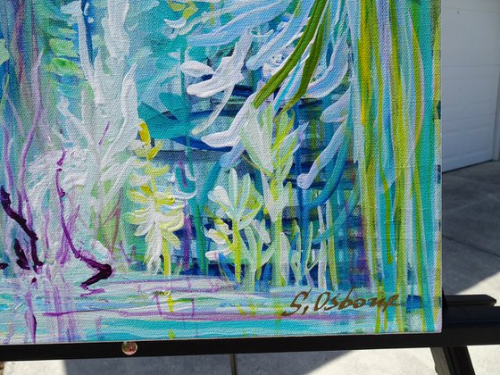 REFLECTIONS III. Water Lily Pond and Orchids Painting inspired by Claude Monet