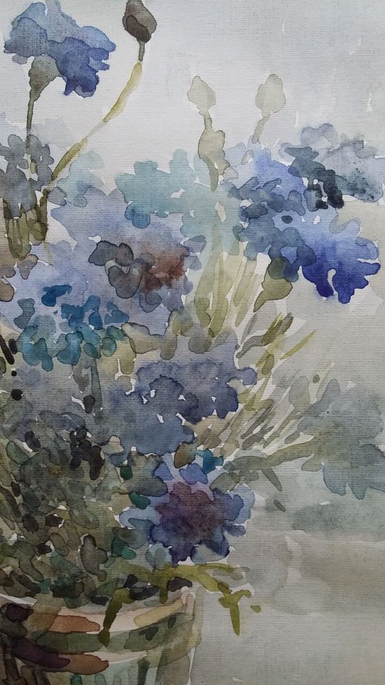 Cornflowers. Original watercolour painting. 2019