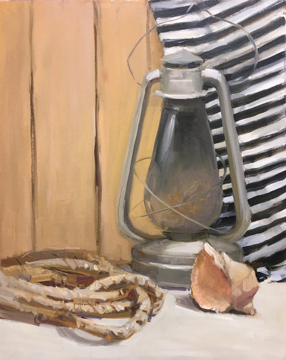 Still life with shell and latern