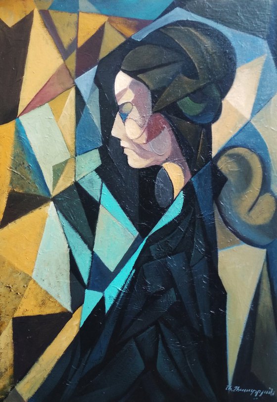 Penelope (50x70cm, cubism, oil painting, ready to hang)