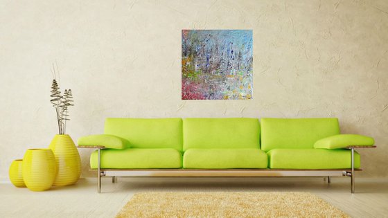 Campotosto Lake (n.385) - 95,00 x 92,00 x 2,50 cm - ready to hang - acrylic painting on stretched canvas