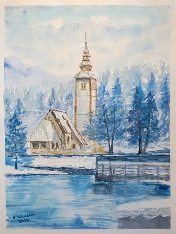 winter scene with church
