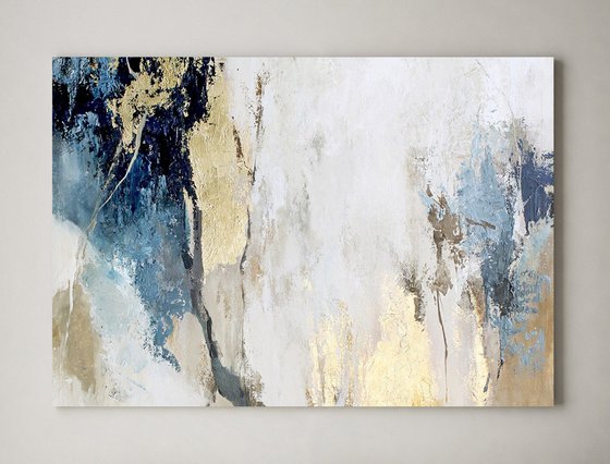 "Avalanche" Blue and gold abstract art