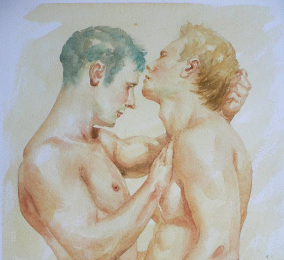 original watercolour painting  nude male gay on paper#16-9-26